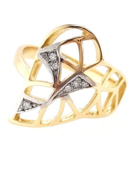 # Bague or jaune 18K et or blanc 18K avec 0.0525ct diamants naturels, forme cœur abstrait