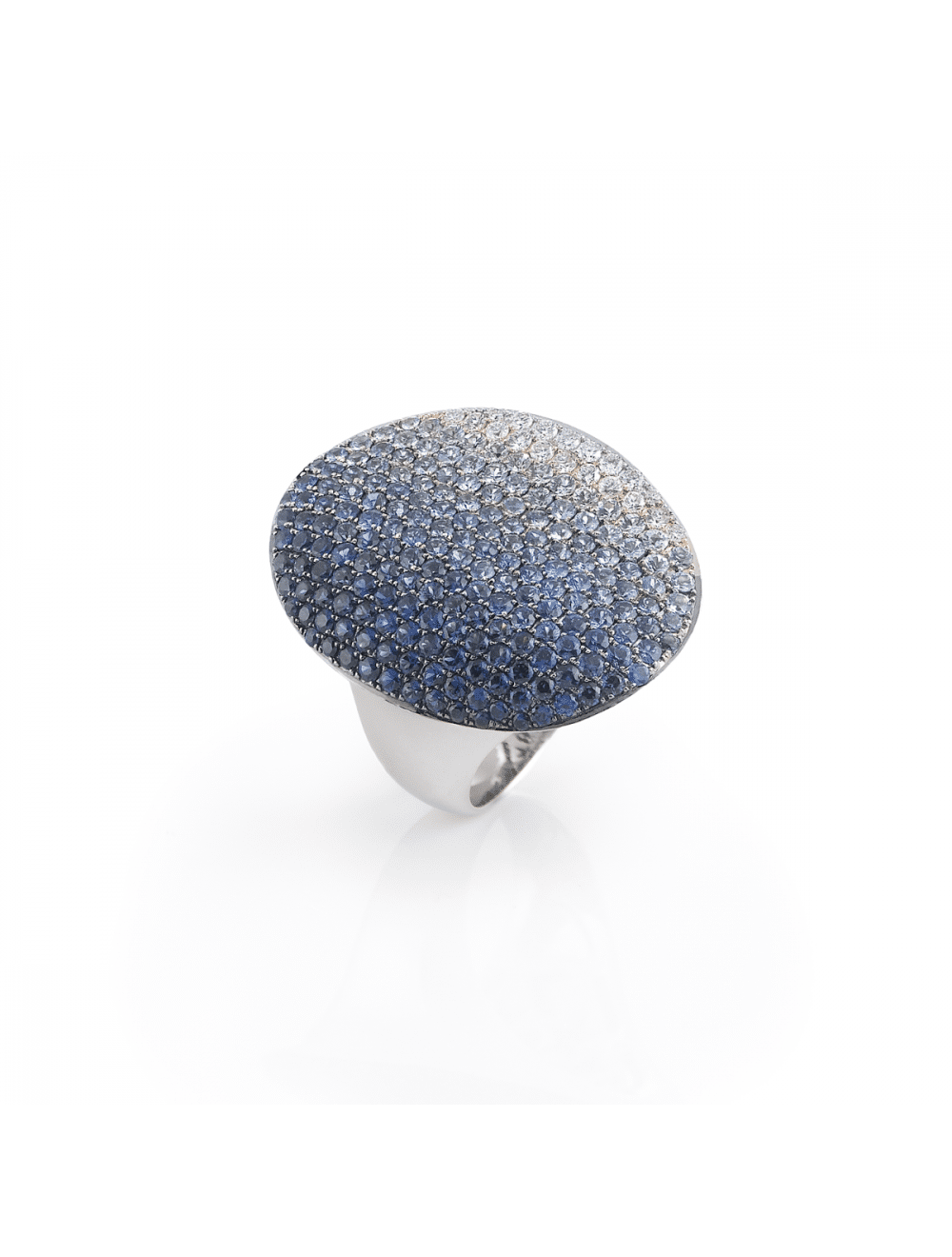 # Bague or blanc pastille ondulée avec 4.47ct saphirs bleu et 0.216ct diamants naturels en dégradé