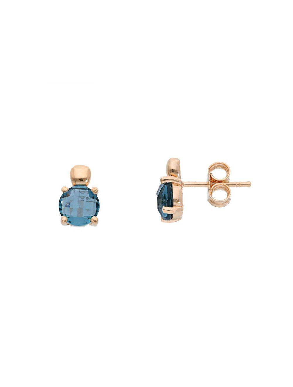 # Boucles d'oreilles or rose avec  pierre hydrothermale bleu ( Zircon )