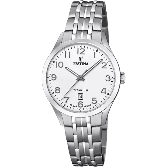 Montre dame Festina TITANIUM, 32mm diamètre du boîtier avec cadran blanc