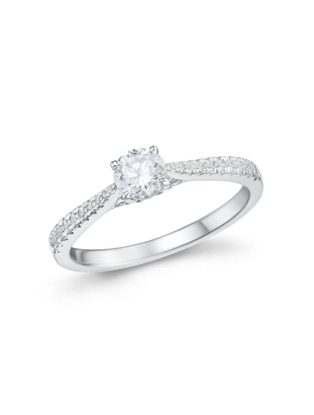 # Bague solitaire or blanc 18K avec 0.17ct diamants naturels et 0.40ct diamant naturel serti 4 griffes or blanc 18K