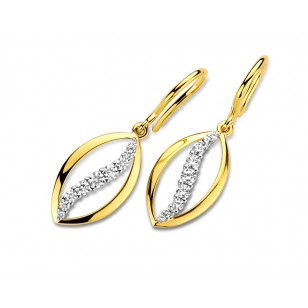 # Boucles d'oreilles crochets pendantes or jaune 18K  et or blanc 18K avec  zircon