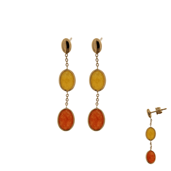 # Boucles d'oreilles pendantes or jaune 18K avec Quartz jaune et Quartz orange