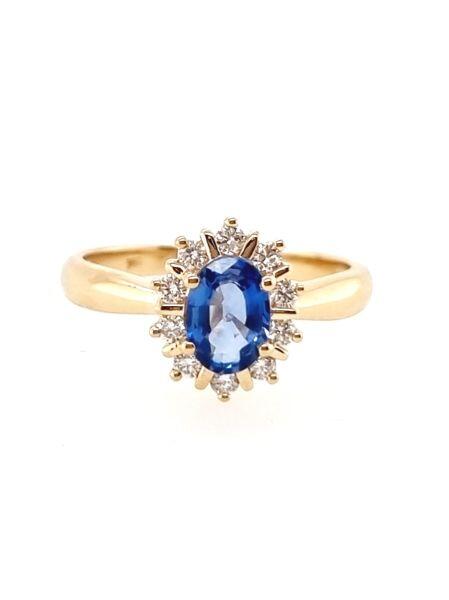# Bague entourage ( Halo ) or jaune 18K avec 1ct saphir bleu et 0.2ct diamants naturels