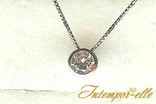 # Collier chaîne 42cm or blanc 18K avec zircon 4mm serti clos or blanc 18k