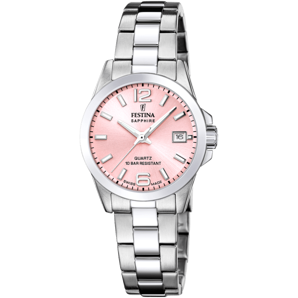 vendu Montre dame Festina SWISS MADE avec cadran rose et bracelet acier