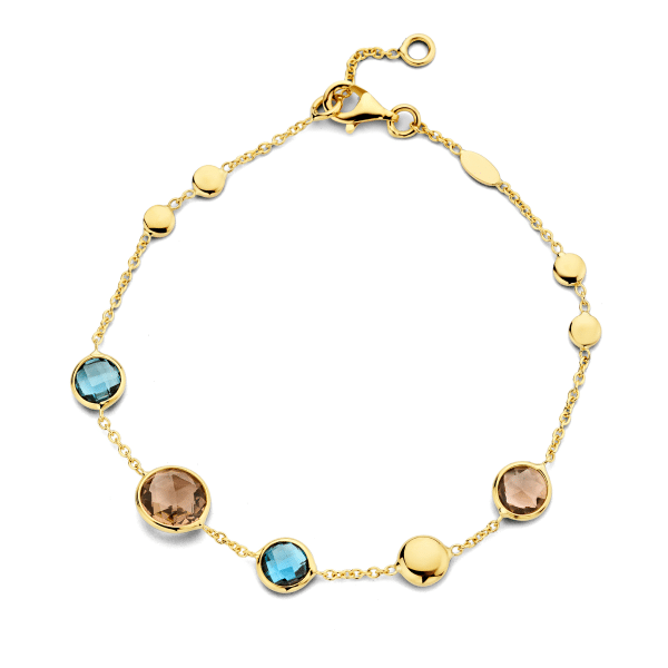 # Bracelet 17.5+2.5cm or jaune 18K avec quartz fume et topaz London blue