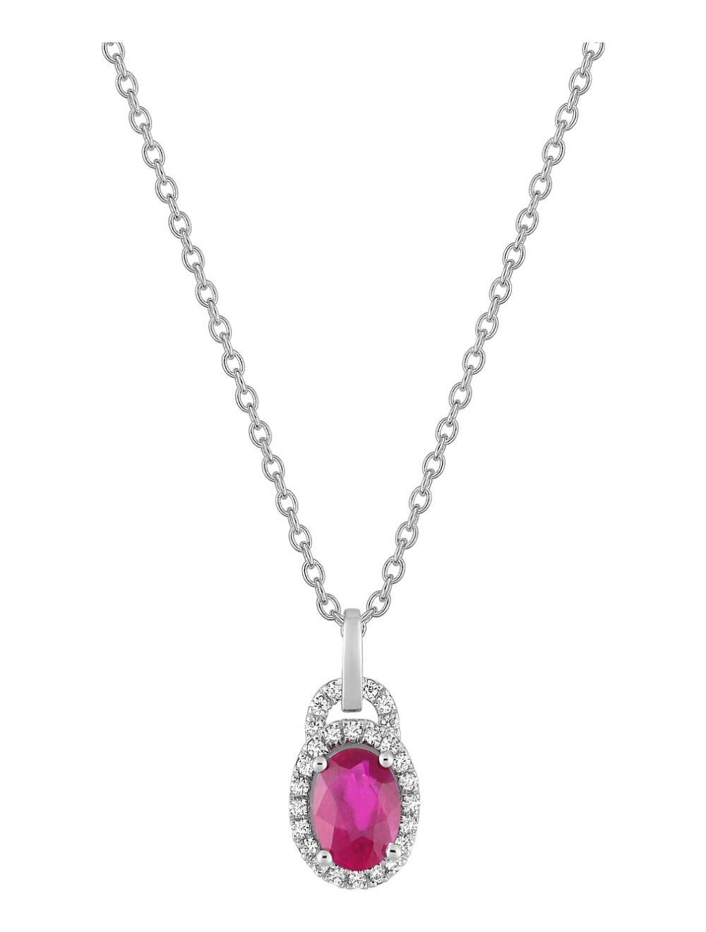 # Collier chaîne 42cm or blanc 18K avec rubis et 0.12ct diamants naturels
