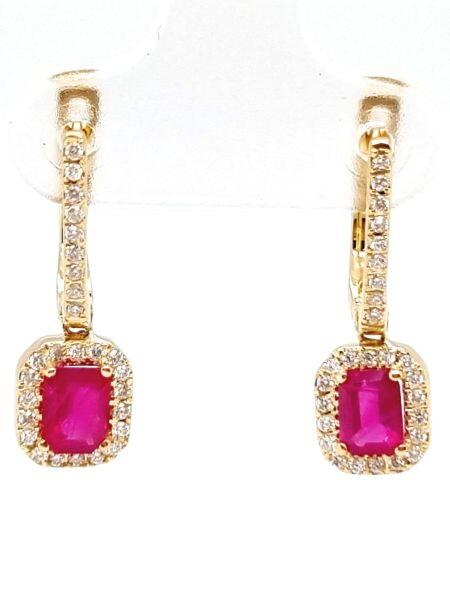 # Boucles d'oreilles brisures or jaune 18K avec 1.3ct rubis et 0.22ct diamants naturels