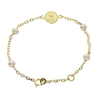 Bracelet 13.5+2cm or jaune 18K avec perles eau douce et médaille ange
