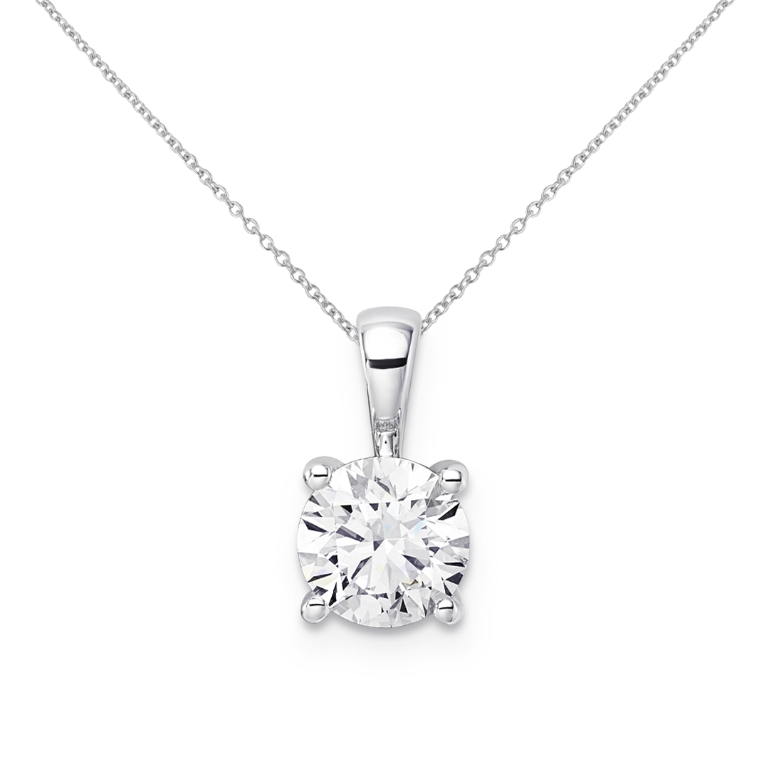 Pendentif or blanc 18K avec 1.03ct diamant LAB GROWN E/VVS2 serti 4 griffes or blanc 18K (sans chaine), diamant laboratoire