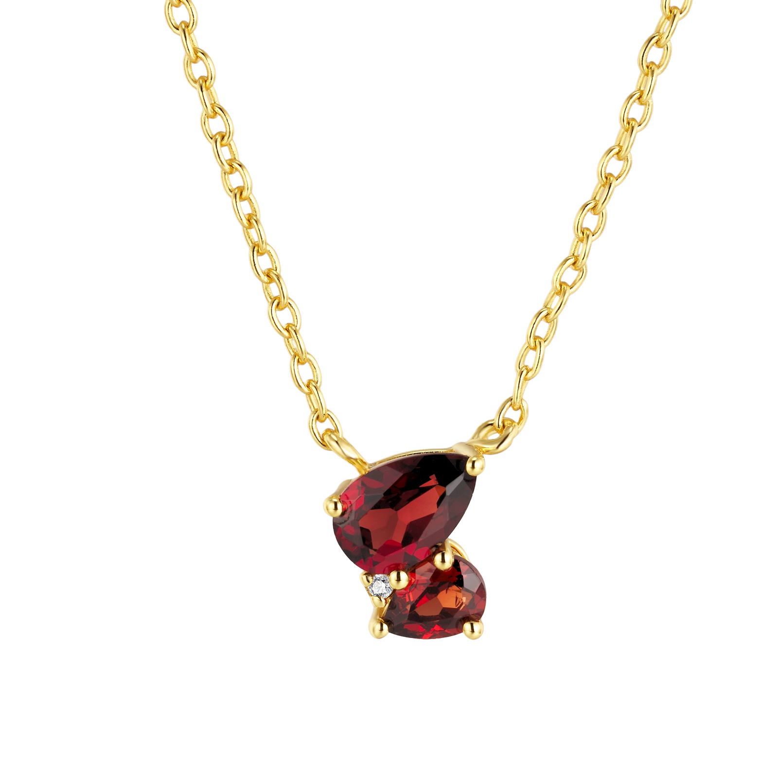 Vendu# Collier chaîne 40+5cm argent 925 plaqué or jaune avec grenat et 0.0060ct diamants naturels