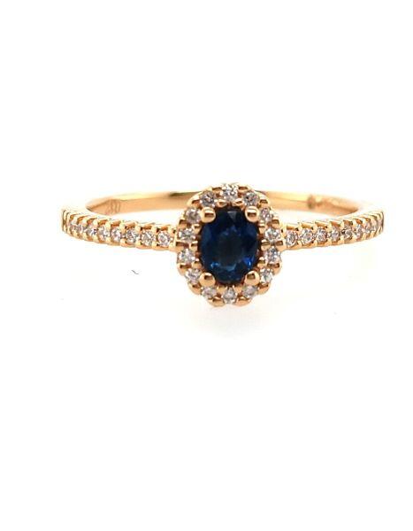 # Bague entourage ( Halo ) or jaune 18k avec 0.24ct saphir et 0.12ct diamants naturels