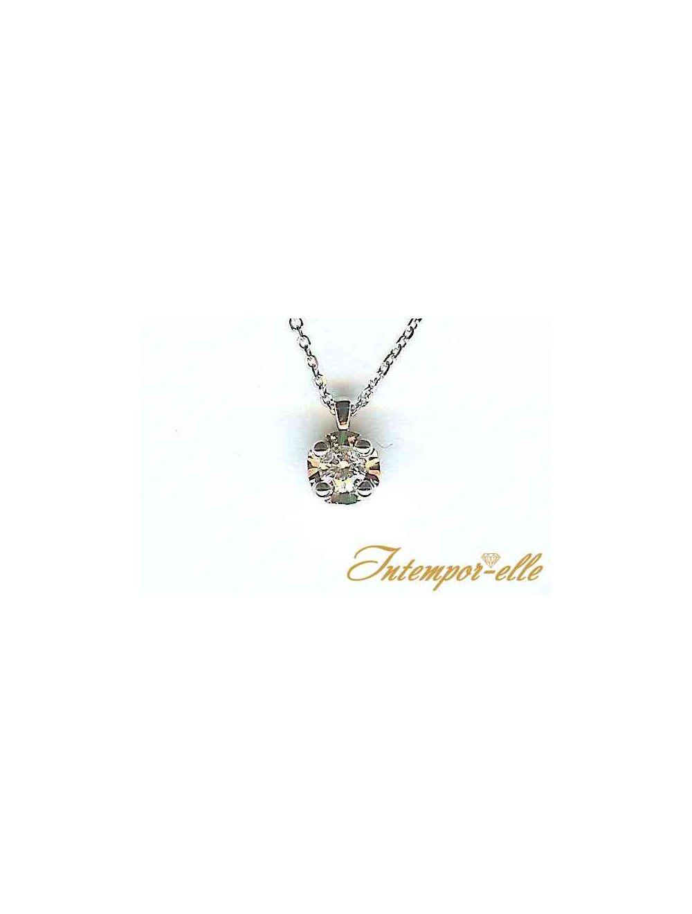 # Collitaire chaîne 42cm or blanc 18k avec 0.09ct diamants naturels serti or blanc 18K