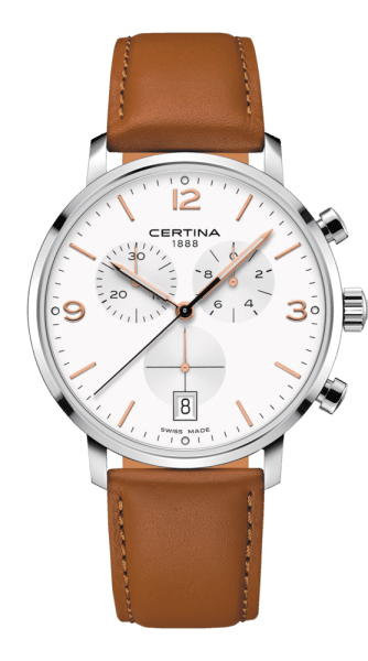 # Montre homme Certina avec son design simple et moderne, le chronographe DS Caimano montre à quel point le timing de précision peut être magnifiquement élégant. Des bracelets en acier ou des bracelets en cuir son dotés d'un système de changement rapide.