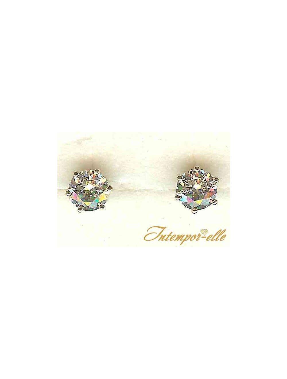 Boucles d'oreilles or jaune 18K avec zircon 6mm serti 6 griffes
