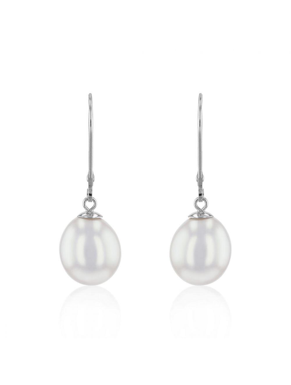 Boucles d'oreilles or blanc 18K avec perle de culture d'eau douce 9.5/10mm