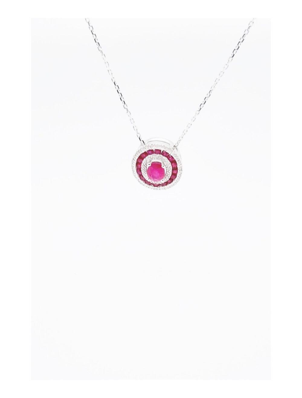 # Collier chaîne 42cm or blanc 18K avec 0.91ct rubis et 0.132ct diamants naturels
