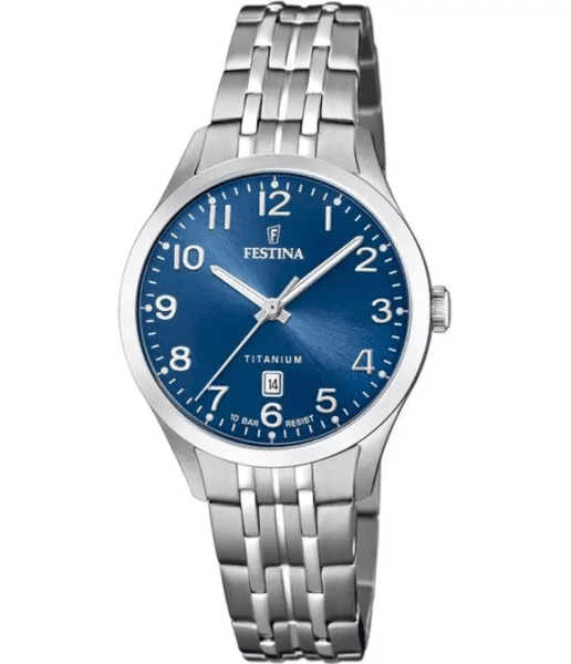 Montre dame Festina TITANIUM, 32mm diamètre du boîtier avec cadran bleu