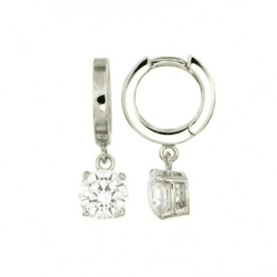 Boucles d'oreilles créoles 1cm or blanc 18K avec zircon