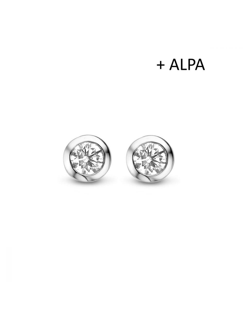# Boucles d'oreilles or blanc 18K avec 0.15ct diamants naturels serti clos et poussettes de sécurité ALPA