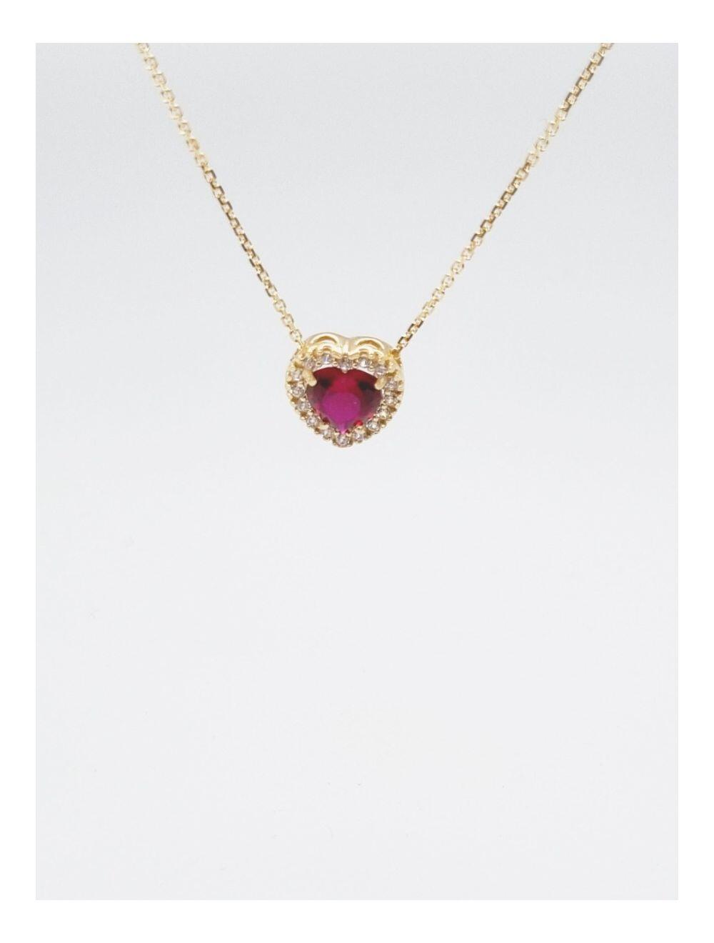 # Collier chaîne 45cm or jaune 18K avec coeur zircon rouge et blanc