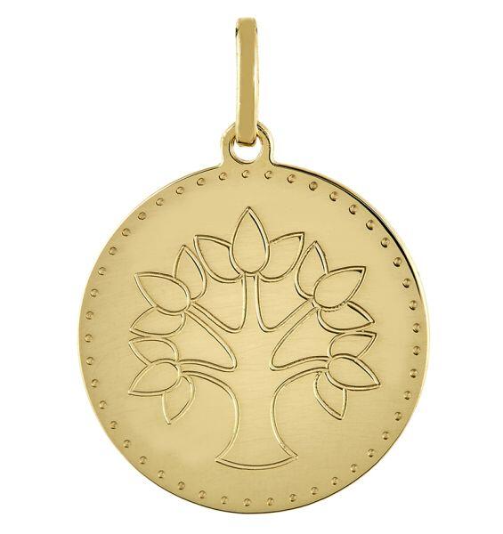 Pendentif médaille ronde 16mm arbre de vie or jaune 18k