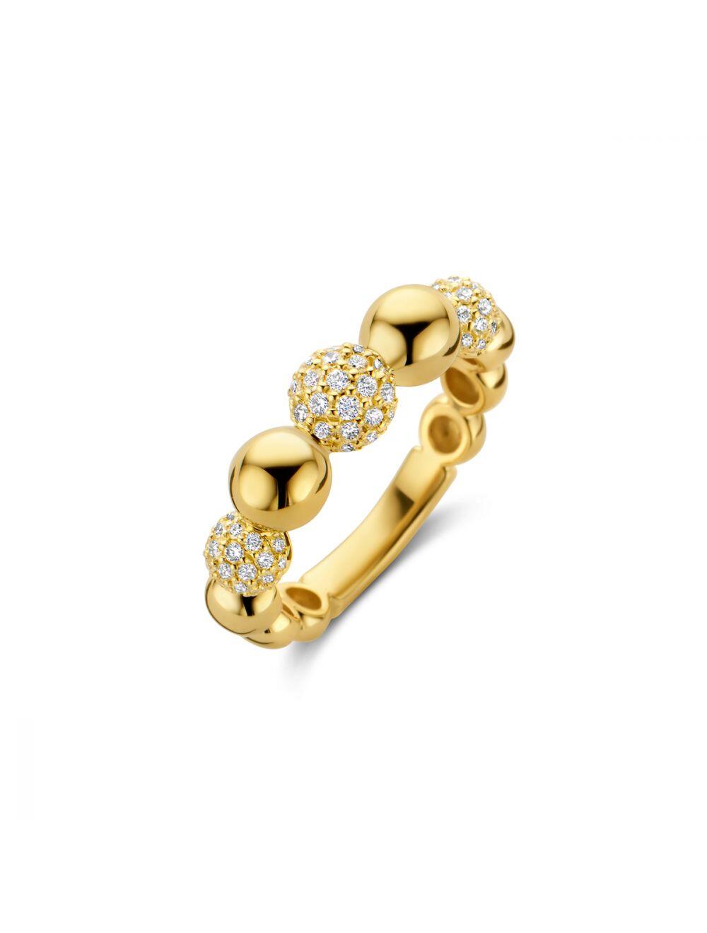 # Bague or jaune 18K avec 0.59ct diamants naturels, décors billes serties