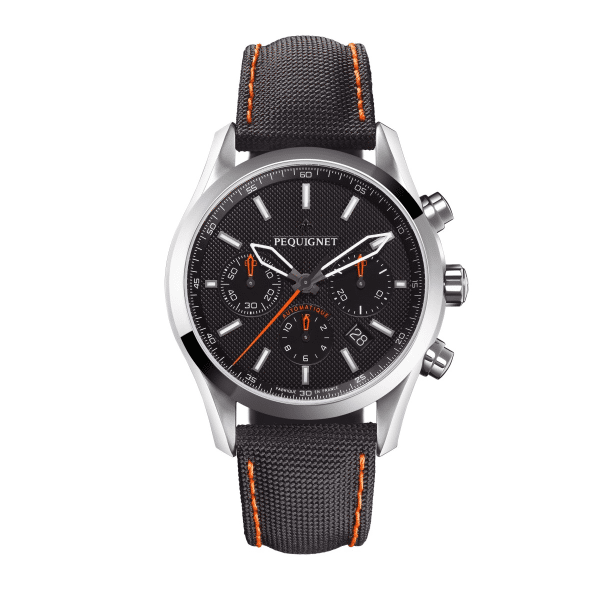 # Montre homme Pequignet Elégance, Chrono, Automatique, cadran noir façon guilloché, 42mm
