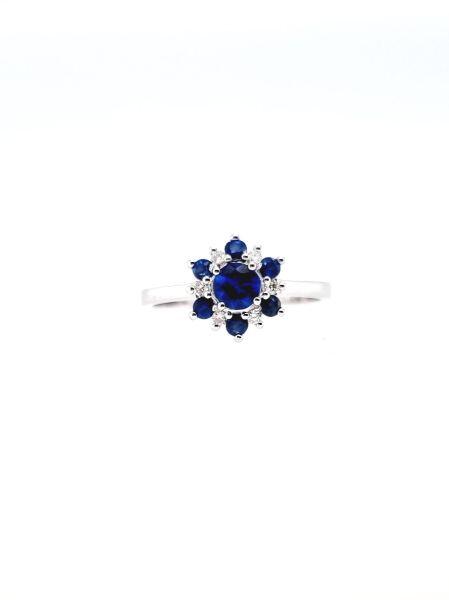 # Bague or blanc 18K avec 1.05ct saphir et 0.08ct diamants naturels