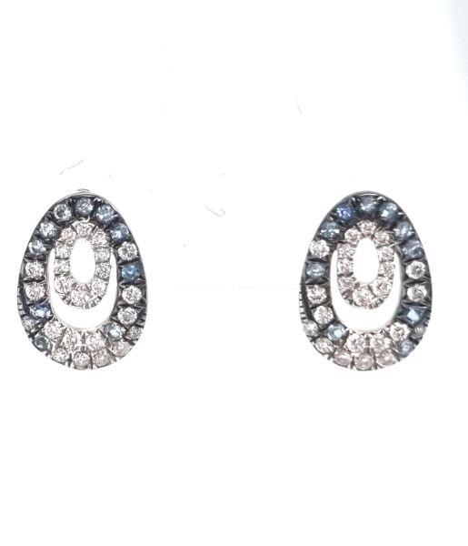 # Boucles d'oreilles or blanc 18K avec 0.15ct diamants et 0.28ct saphirs bleu de différentes couleurs bleu