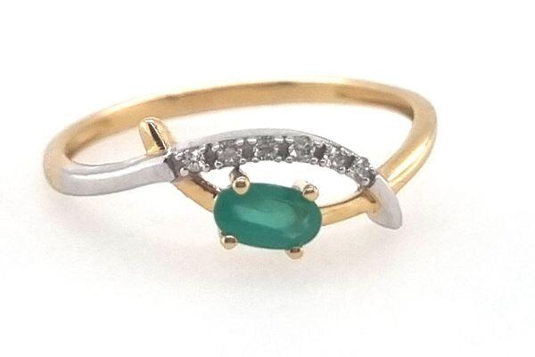 Bague or jaune 18K er or blanc 18K  avec 0.18ct emeraude et 0.04ct diamants naturels