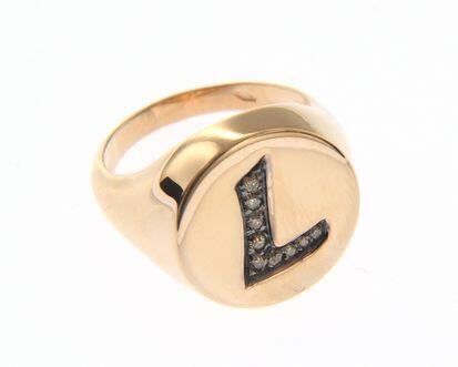 # Bague chevalière or rose avec 0.07ct diamants naturels cognac bruns avec lettre L, possible autres lettres sur demande