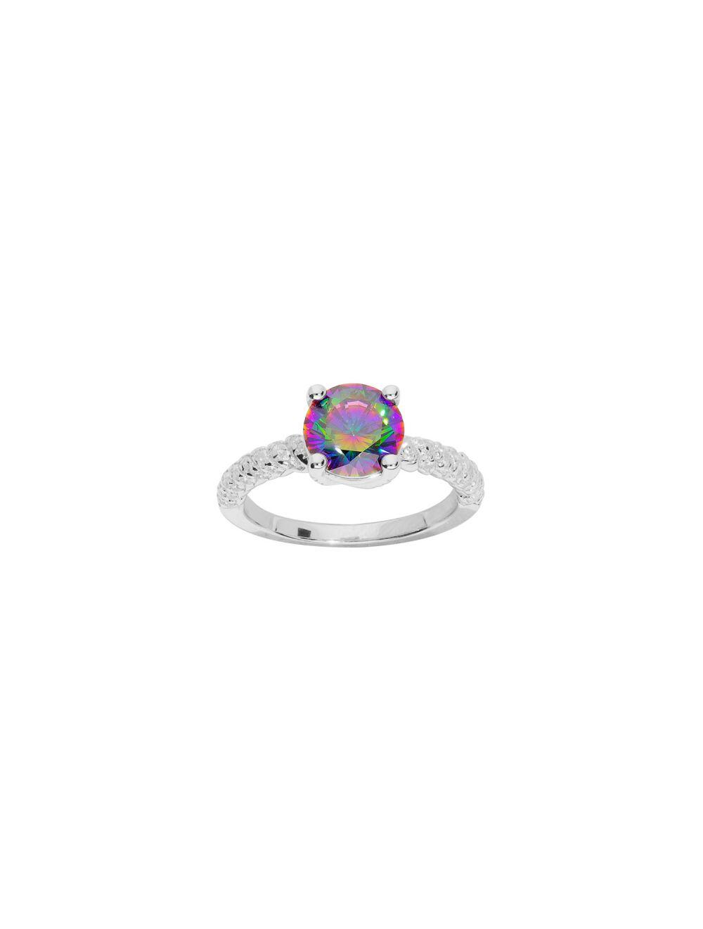 # Bague argent 925 avec zircons blancs sertis demis rail et cental zircon arc en ciel mystique