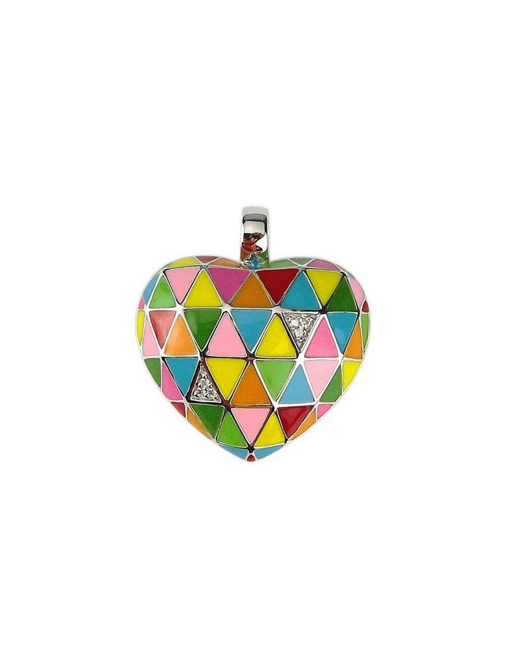 Pendentif UNA STORIA coeur argent rhodié, laque multicolore et serti zircon