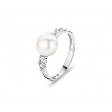 Bague or blanc 18K avec une perle eau douce et des zircons