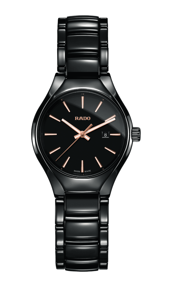 vendu # Montre dame Rado True, céramique noire, quartz, 30mm, 69gr,