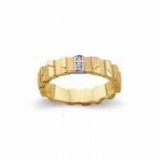 Bague or jaune 18K avec 0.02ct diamants naturels serti or blanc 18K