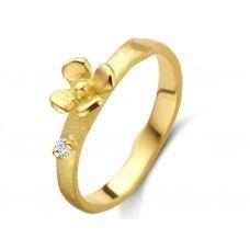 Bague or jaune 18K avec petite fleur et 0.040ct diamant naturel ( 335 € prix façon+ 4gr de votre or )