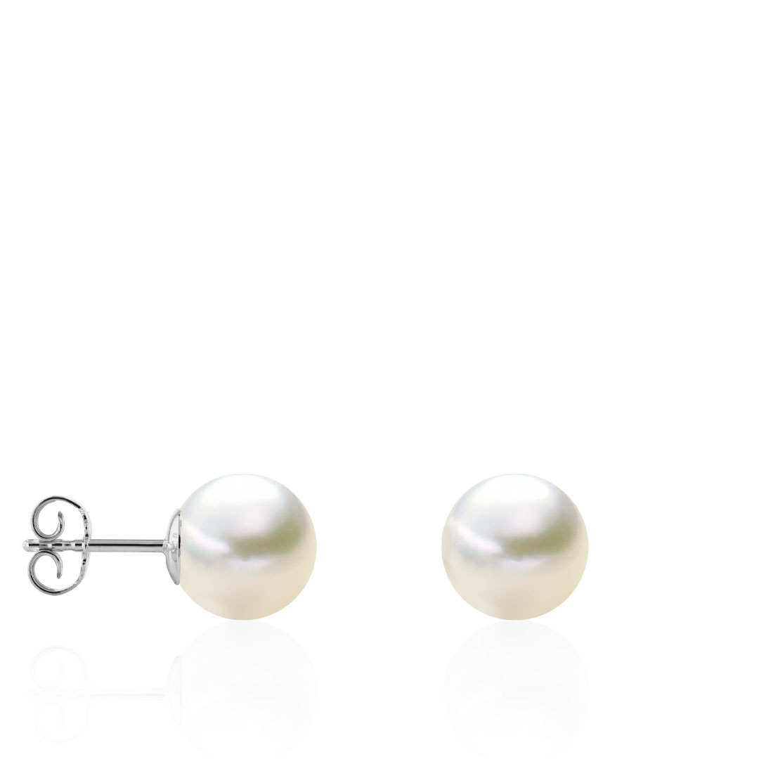 Boucles d'oreilles or blanc 18K avec perles eau douce 6/6mm