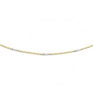 Collier chaîne 42cm or jaune 18K et or blanc 18K