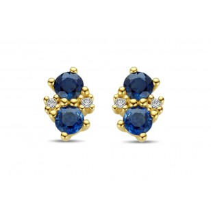 Boucles d'oreilles or jaune 18K avec 0.085ct saphie et 0.015ct diamants naturels