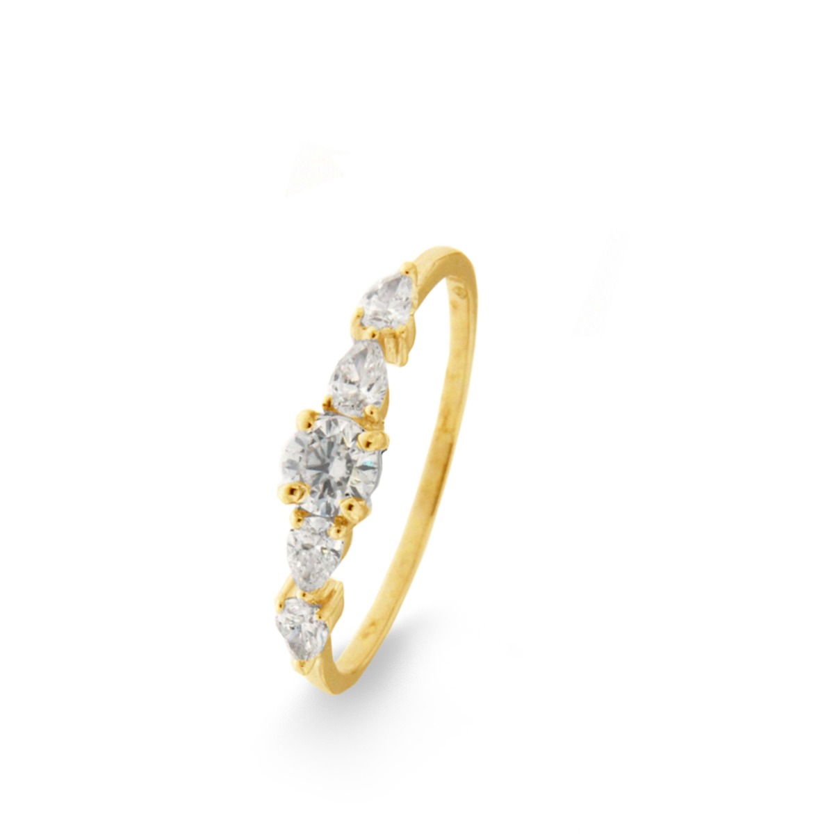 Bague or jaune 18K avec 0.29ct diamants naturels poires G Si,  centre : 0.25ct diamant poire naturelle G Si