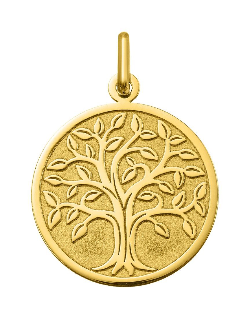 Pendentif médaille 16mm arbre de vie or jaune 18K