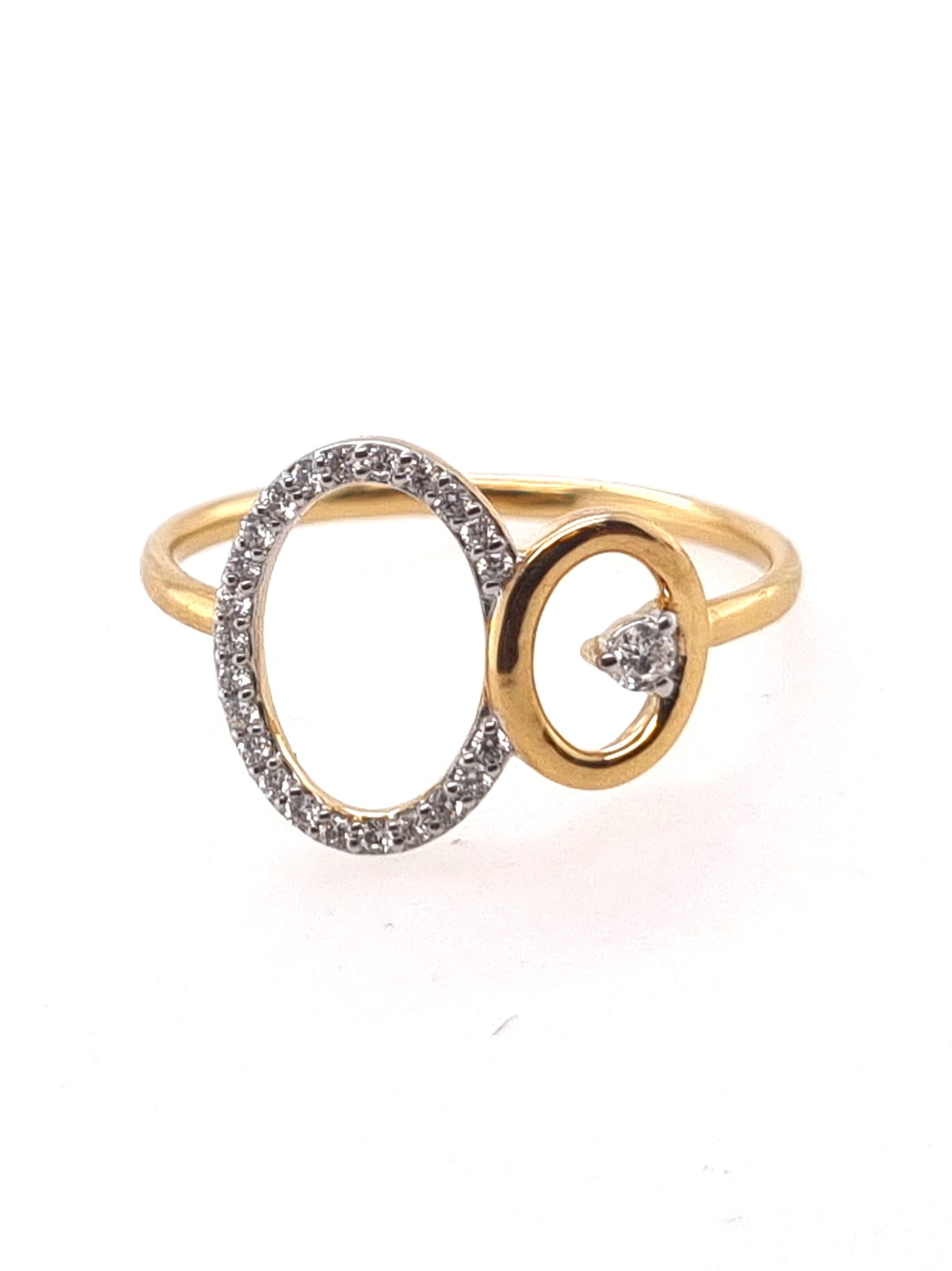 Bague or jaune 18K avec zircon serti griffes or blanc 18K