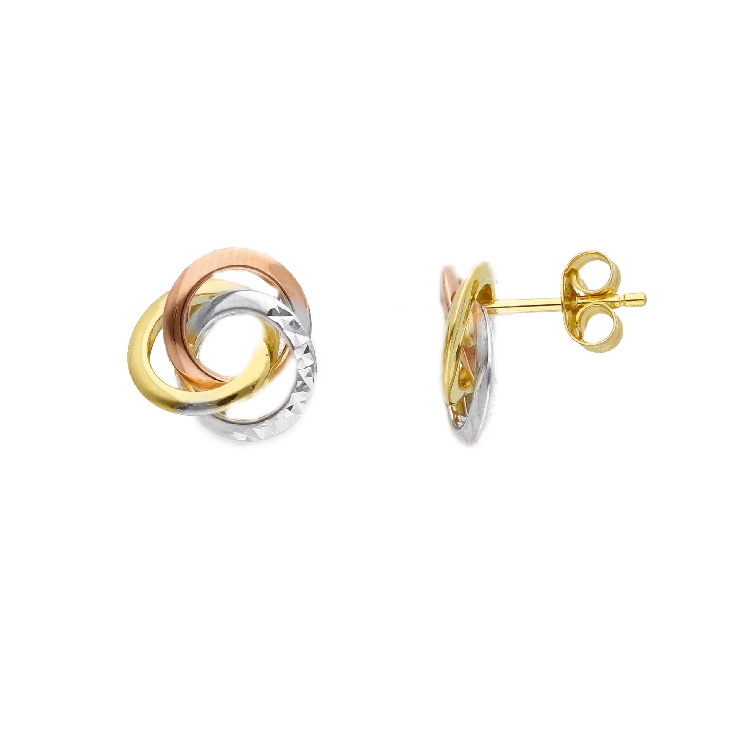 Boucles d'oreilles nœuds or jaune 18K, or rose 18K et or blanc 18K