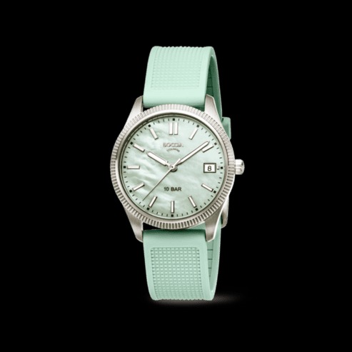 Montre Boccia boîtier 35mm en titane, cadran nacre vert et bracelet caoutchouc