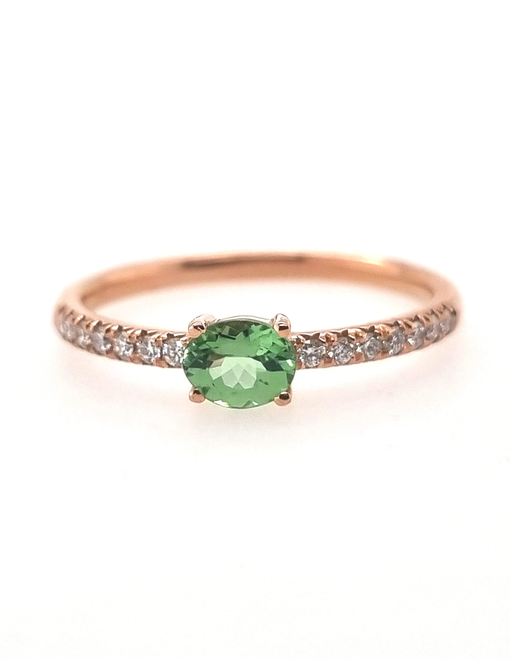 Bague or rose 18K avec 0.36ct Tsavorite et 0.126ct diamants naturels