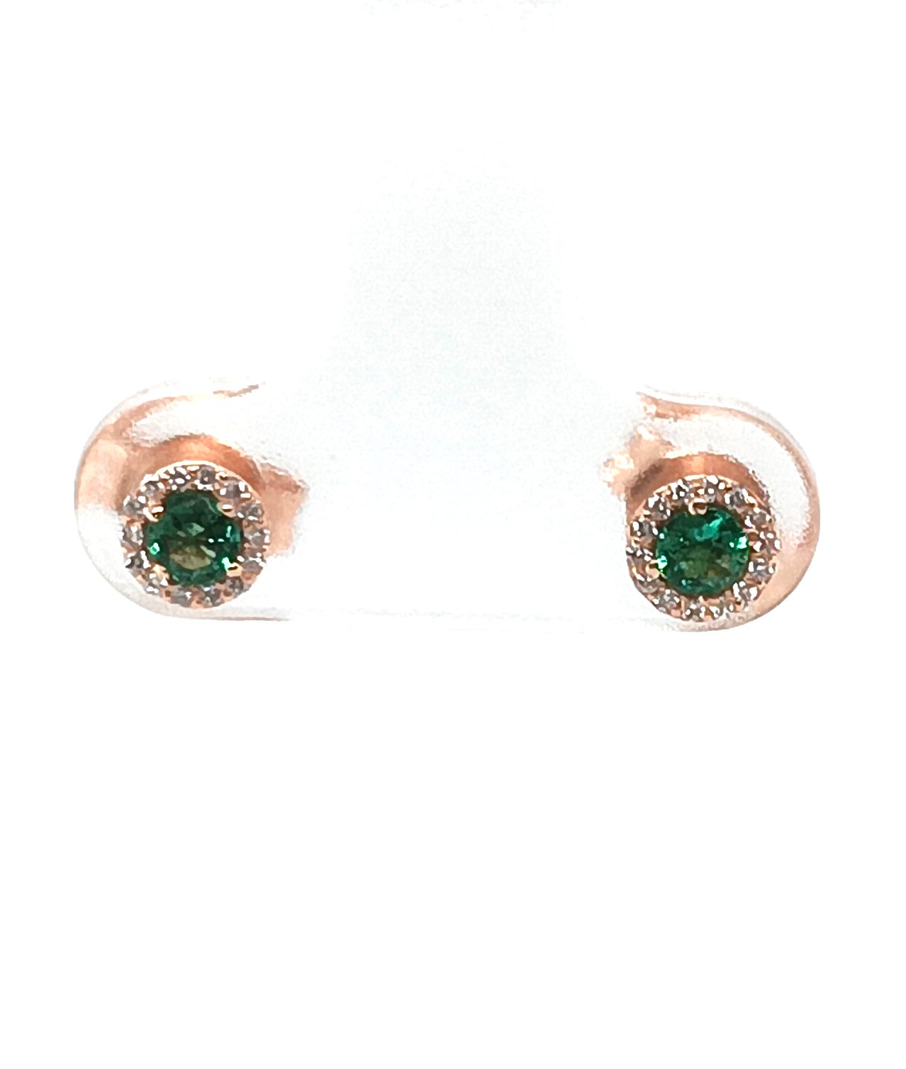 Boucles d'oreilles or rose 18K avec 0.20ct émeraude et 0.065ct diamants naturels