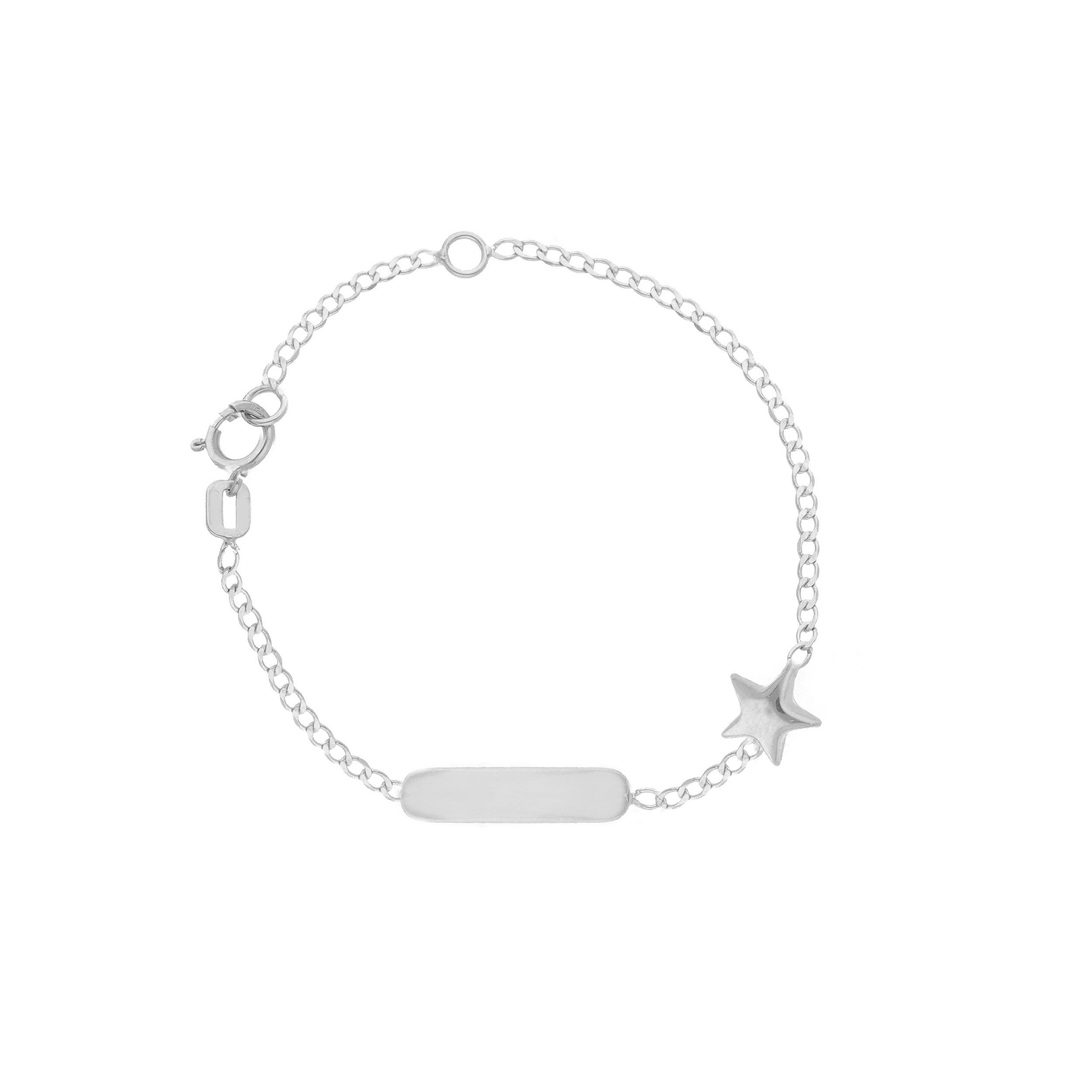 Bracelet identité bébé 14.5cm avec plaque rectangulaire or blanc 18K